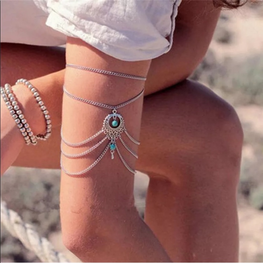 Boho faux turquoise multi chain anklet / arm band new